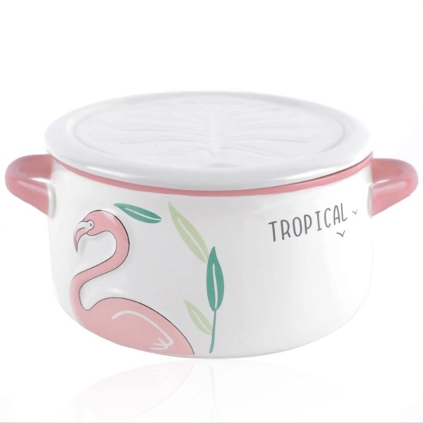 Bol Flamingo En Céramique Avec Couvercle - 850 Ml