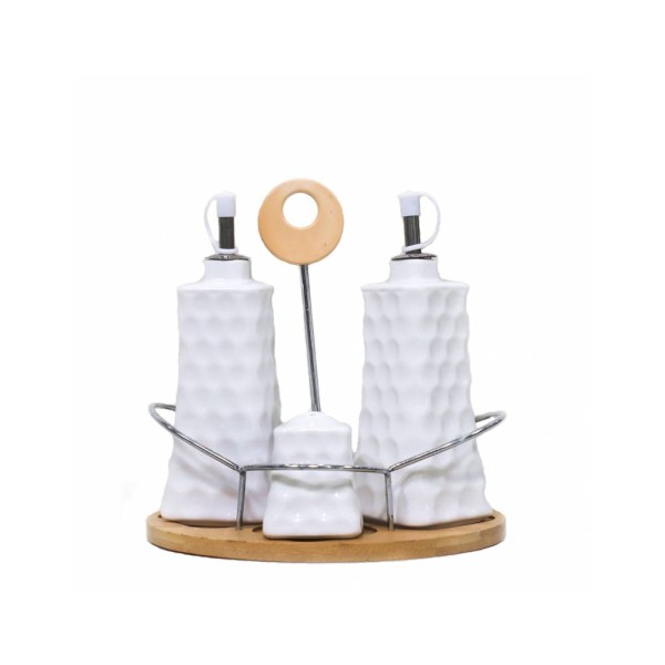 Set of 4 White Oil Dispenser Bamboo Base