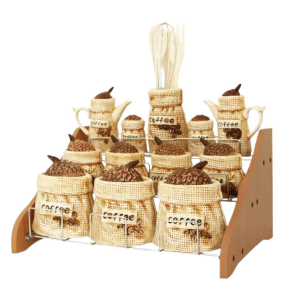 Set De 12 Pots À Épices Beige-Marron Coffee Avec Support FLORENCE DELUXE